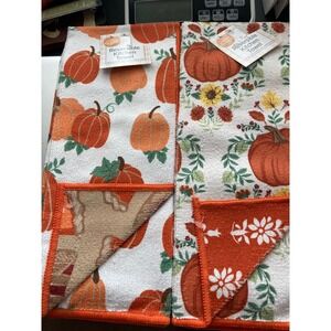 Perfect Harvest Reversible Kitchen Towels Set of 2 Pumpkin Sunflower Fall Decor
